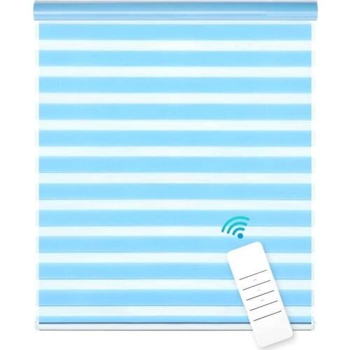 Motorized Window Zebra Blinds Free-Stop Cordless Horizontal Day and Night Dual Layer Roller Shades for Smart Home Remote Control