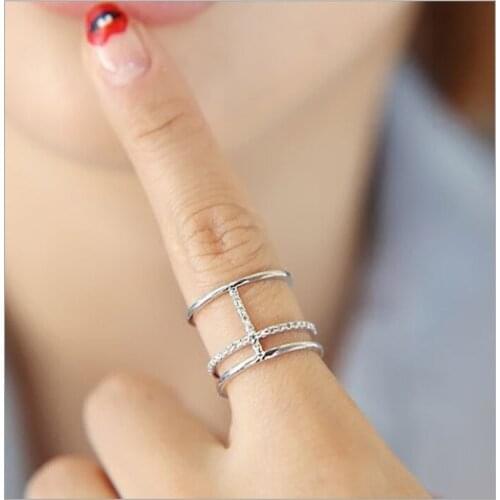 New Trendy Personality Punk Crystal Chains Rings For Women Lady Resizable Size Rings Party Jewelry Charm Gifts 2021