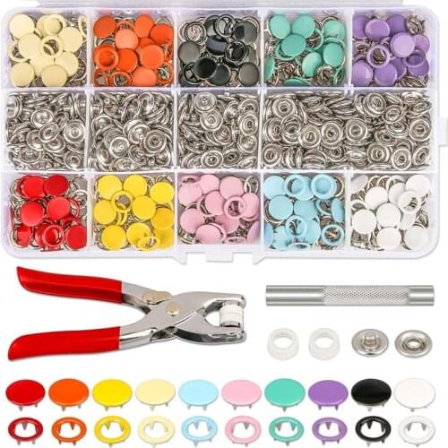 Plier Tool 10 Color Metal Sewing Buttons Hollow/Solid Prong Press Studs Snap Fasteners for Installing Clothes Bags Blue