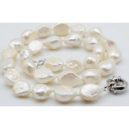 Baroque necklace, white natural pearl, irregular shape, diameter 10-11mm, handmade classic and simple, ladies pearl necklace