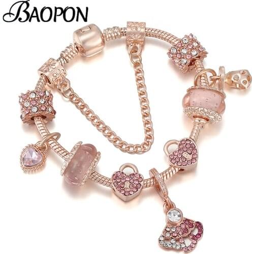 Luxuriou Ferris Wheel & Crown Beads Charm Bracelets With Heart Dangles Bracelets Bangle For Women Girlfriend DIY Jewelry Gift
