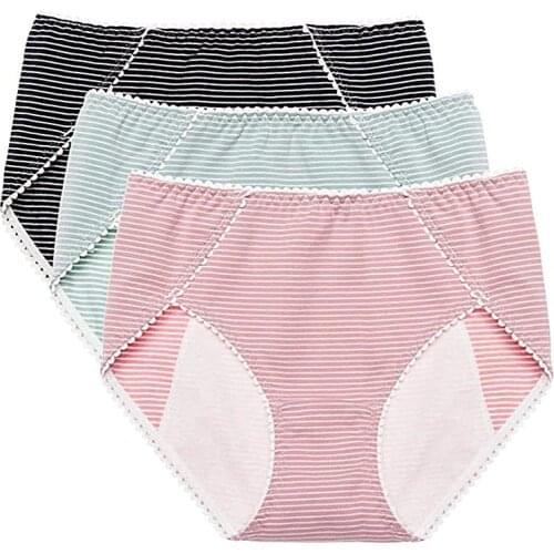 RUIN LN 4pcs/lot M - 3XL womens cotton panites menstruation striped multicolor panties intimates briefs ladies underwear