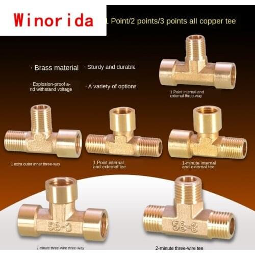 1/4 IN Tee Three Joints 1/8 IN 3/8 IN Three Outer Teeth Inner and Outer Wire G1 /4 Reducer Brass Pneumatic Mechanical Parts