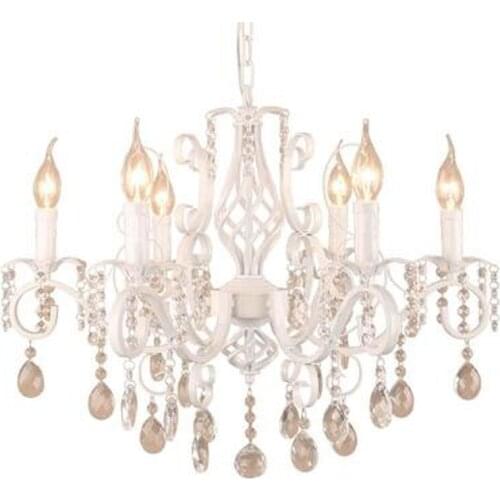 Vintage Wrought Iron Crystal Chandelier E14 Candle Lights Lighting Fixture Retro White Metal Crystal Ceiling Lamp MING