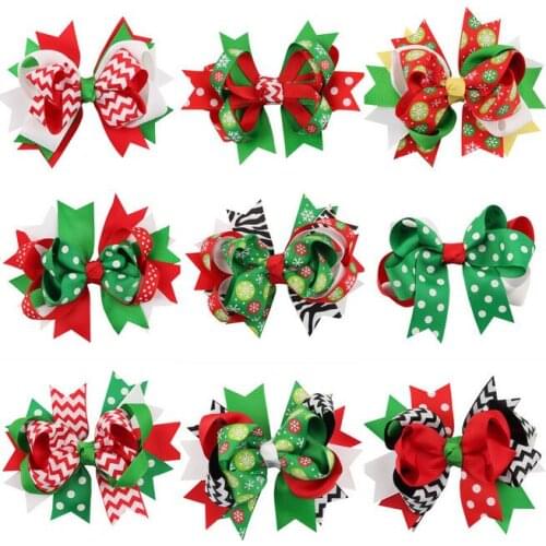 100PCS 4.5inch Christmas Design Hair Flowers Children Headwear Kids Hairpin Girls Hair bows Clips Xmas Hair Accessories HD3296