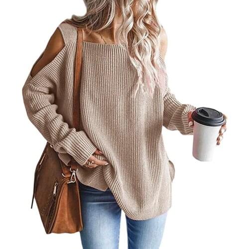 Women Knit Solid Sweaters 2021 New Long Sleeve Strapless Sexy Women Autumn Winter Loose Casual Pullover Womens Sweater