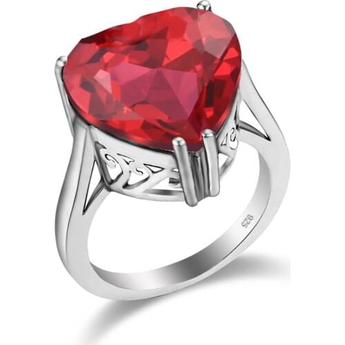 Szjinao Women Simple Gemstone Rings Ruby Heart Wedding Rings 925 Sterling Silver Engrave Trendy Fine Jewellery Female Anelli
