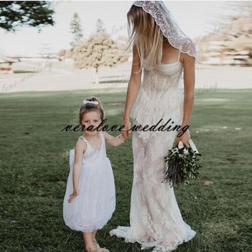 Vestido De Novia Soft Lace Summer Wedding Dress Mermaid Spaghetti Straps Boho Bohemian Wedding Bride Dress