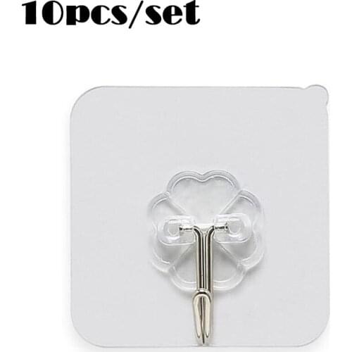 10Pcs/lot Transparent Strong Self Adhesive Wall Hook Magic Kitchenware Storage Rack Wall Hanger Kitchen Bathroom Accessories