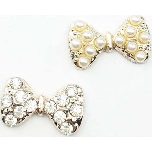 10Pcs 1.1*1.9cm Bow-Knot Metal Limitation Pearls Rhinestone For DIY Making Wedding Dress Bags Garments Jewelry Decoration