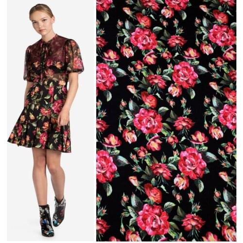 145cm new rose print fabric smooth handmade diy dress shirt fabric material wholesale cloth