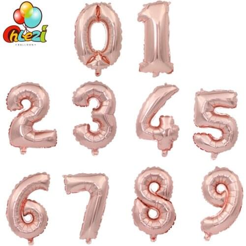 16inch Rose Gold Silver Number Balloon Baby Birthday For Wedding Party Decoration Supplies Aluminum Foil Balloons 50pcs/lots