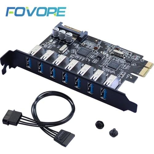 USB 3.0 PCI-E Expansion Card Adapter 7 Ports USB 3.0 Hub Adapter External Controller PCI-E Extender PCI Express Card for Desktop