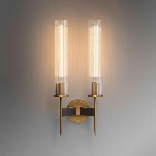 Antique brass wall lamp glass cylinder shade home indoor decorative wall lights in bedroom bedside wall mounted sconce interior