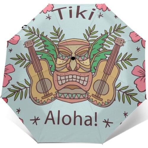 Automatic Umbrella Rain Women Three-folding Umbrella Tiki Guitars Flowers Windproof Umbrella Female Waterproof parasol