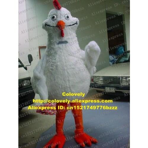 White Long Fur Chicken Chook Cock Rooster Hen Chick Mascot Costume Adult Cartoon Character Brand Image Opening Reception zz7239