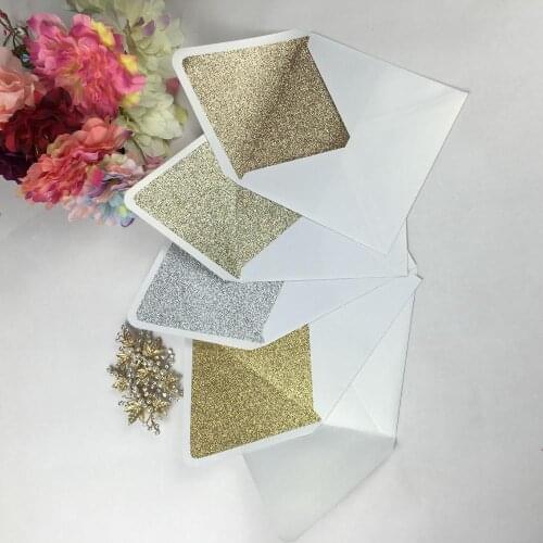 Free shipping 10ps Square Pearl White envelopes with gold/champegn/rose/sliver glitter for wedding/greeting invitation card RSVP
