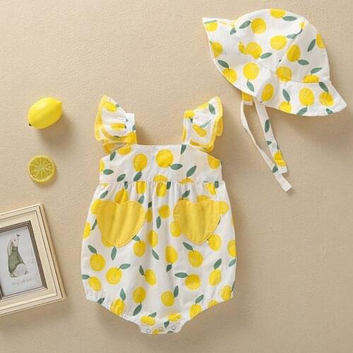 TELOTUNY baby clothes Newborn Infant Baby Girls Sleeveless cotton Print Romper Sunsuit+Hat baby romper summer 2020May11