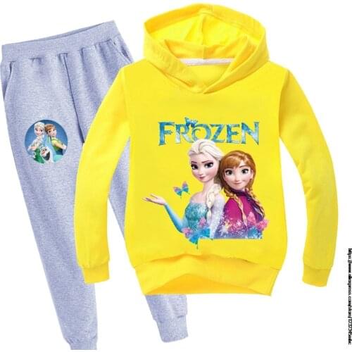 Disney Cute Frozen Elsa Print Hoodie Pants Set Coat Trousers Hoody Sweatshirt Clothes for Girls Kids Home Clothing