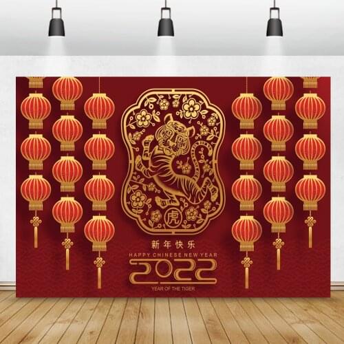Laeacco 2022 China New Year Poster Banner Photo Backdrop Red Lanterns Wall Party Customized Portrait Photography Background