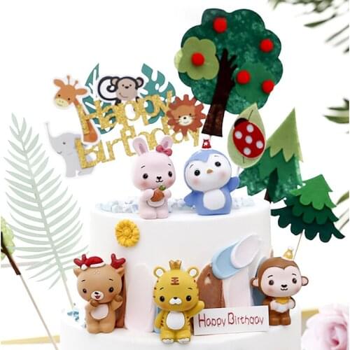 Jungle Theme Animal cake Decoration Pompom Decor for Wedding Birthday Baby Shower Cake Toppers Birthday Cakes Supplies Birthday