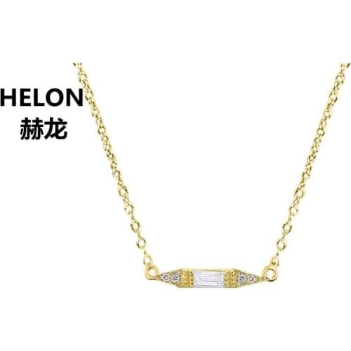 Solid 18k Yellow Gold Natural Diamonds Pendant Neclace Baguette Diamonds Women Engagement Wedding Anniversary Birthday Gift