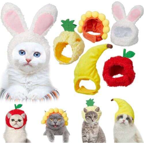 Cute Pet Hat with Rabbit Ears Sunflower Fruit Party Costume , Animal-Safe Materials and Adjustable Cat Dog Halloween Costume