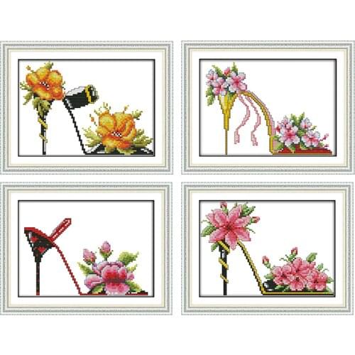 Fashion high-heeled shoes 11CT14CT counted cross stitch kit printed pattern craft DMC fabric canvas sewing needlework embroidery