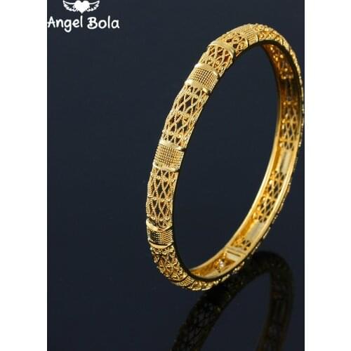 Muslim Turkish Classic Gold Color Bangles Women Girls Plaid Charm Luxury Bangles Bracelet Ethnic Africa Jewelry Wedding Gift