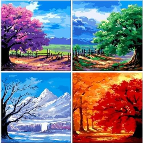 Tree Painting By Number Set On Canvas 60x75cm Diy Kits For Adults Kits Acrylic Paints Picture By Number Home Decoration Gift