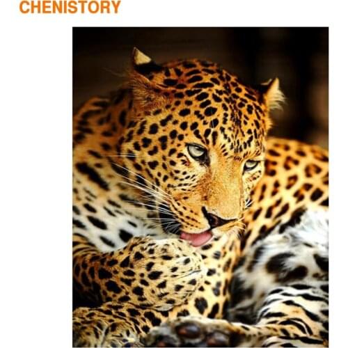 CHENISTORY Frameless Picture DIY Painting By Numbers Leopard Animal Modern Wall Art Canvas Painting Acrylic Paint By Numbers Art
