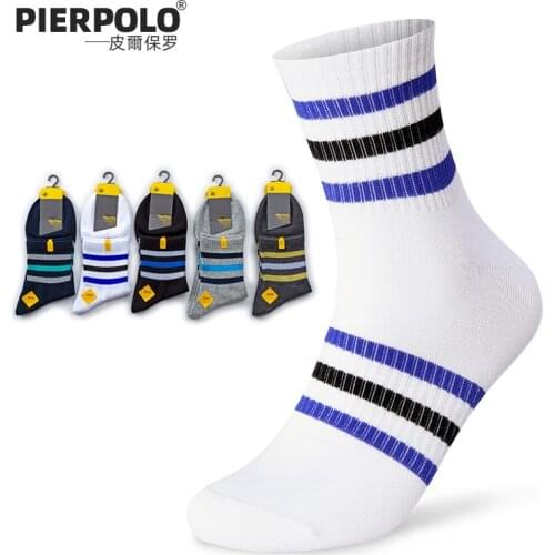 5 Pairs/lot Brand PIER POLO Fashion Striped Socks Casual Cotton Socks Autumn Winter Embroidery Crew Socks Manufacture Wholesale
