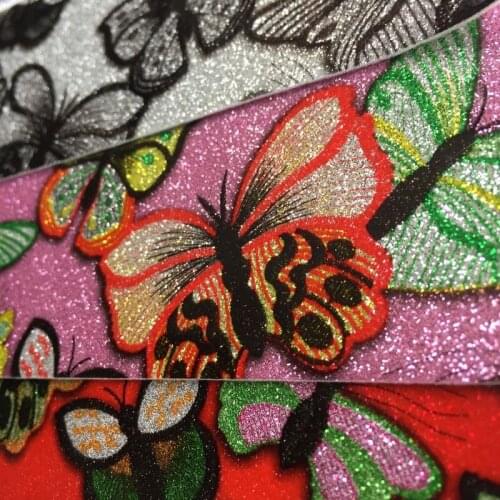 New trend synthetic PU flash Mirror butterfly printed leather material