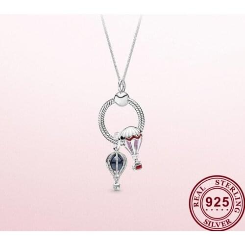 925 Sterling Silver Necklace Polished Moonlight Hot Air Balloon Necklace For Women Wedding Party Fashion Jewelry