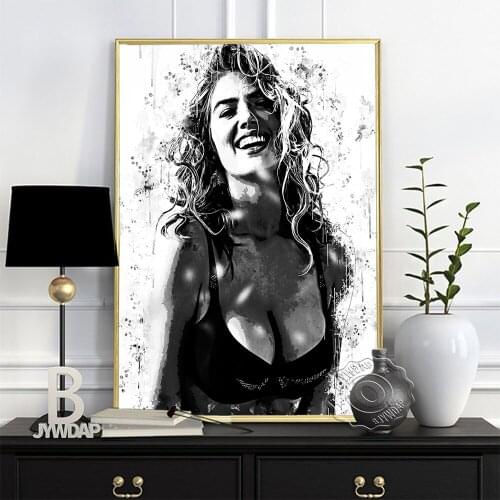 Watercolor Beauty Black White Poster, American Model Kate Upton Portrait Art Prints, Minimalism Cool Sexy Girl Home Wall Decor