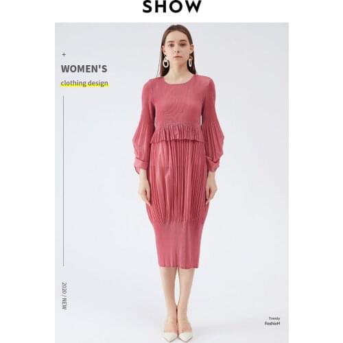 HOT SELLING Miyake fold o-neck Puff sleeve Lantern Dress IN STOCK