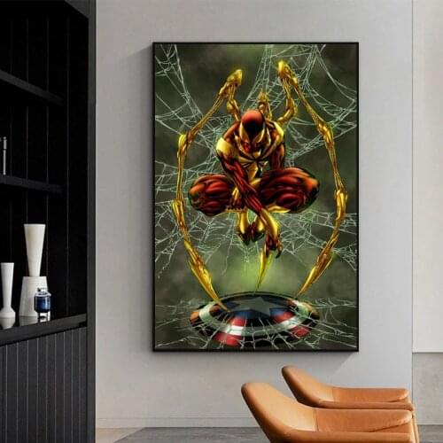 Marvel Avengers Superhero Movie Canvas Painting Golden Spiderman Posters and Prints Wall Art Pictures for Living Room Home Decor