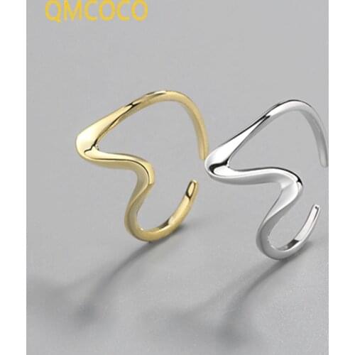 QMCOCO 2021 New Retro High-Quality 925 Sterling Silver Jewelry Personality Curve Lines Opening Rings Woman Accessories