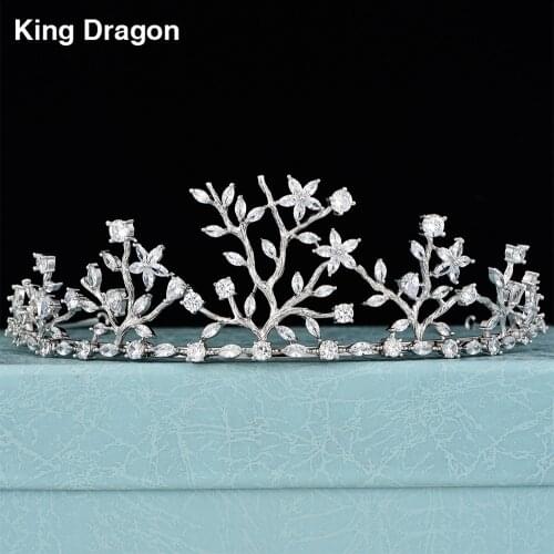 Luxury Cubic Zirconia Crown Tiara Bridal Jewelry White Gold Color Wedding Bride Hair Accessories CZC-2008