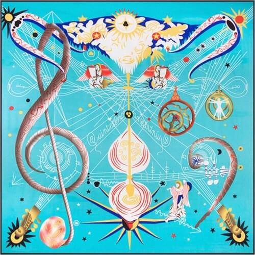 130cm Luxury Brand Scarf Women Musical Note Print Twill Satin 100% Silk Scarf Top Women Square Scarves Kerchief Ladies Shawl S69