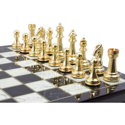 13.7 Inch Luxery Metal Chess Set First Class Chrome Plated Boxed Chess set Customized Wooden Game Gold and Siver Color Figuress