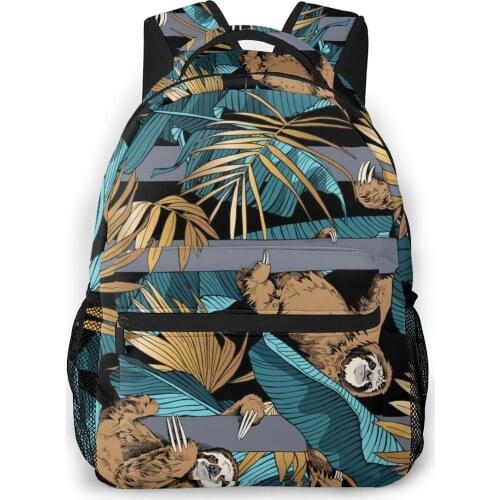Backpack Women Shoulder Bag For Teenage Girls Funny Sloth On Trunk Tree With Palm Leaves Bagpack Female Ladies School Backpack