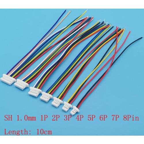 50Pcs SH 1.0 Wire Cable Connector DIY JST SH1.0 Pitch 1.0 mm Female Jack 2/3/4/5/6/7/8 Pin Terminal Plug Wire Length 10cm 28AWG