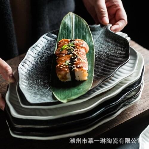 Hand-painted leaves, tableware, ceramic plates, simple sushi plates, breakfast plates, western dishes, jiaozi plates