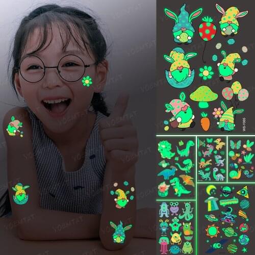 Luminous Glitter Tattoo Stickers Garden Gnome Children Temporary Waterproof Funny Tatto Body Art Cute Kid Cartoon Fake Tatoo