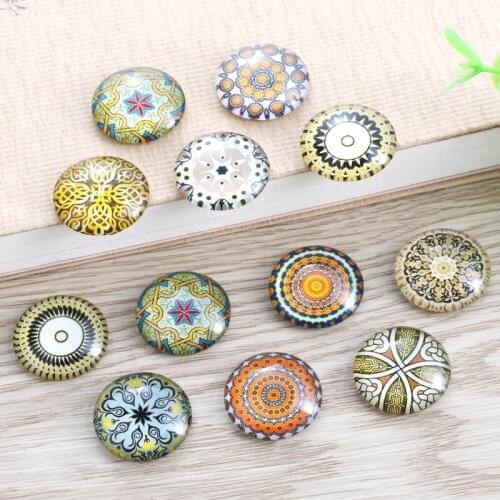 TYLFNL 50 pcs mix kaleidoscope Pattern Round Glass Cabochon 16mm 18mm Dome Flat Back DIY Jewelry Finding S-010108