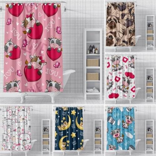 Waterproof Shower Curtain For Bathroom Cartoon Animal Print Bathtub Curtains Opaque Polyester Bathroom Curtain with hooks