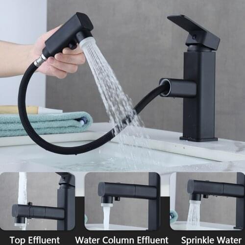 Pull Out Bathroom Facuet Hot and Cold Mixer Basin Taps Bathroom Accessories Washstand Faucet Bar Sink Faucets with 2 hoses