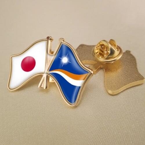 Japan and Marshall Islands Crossed Double Friendship Flags Lapel Pins Brooch Badges