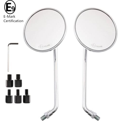 E-mark 1Pair 8mm 10mm Chrome/Black Motorcycle Scooter Mirrors Round Mirror For Honda CB 350 450 550 600 650 750 900